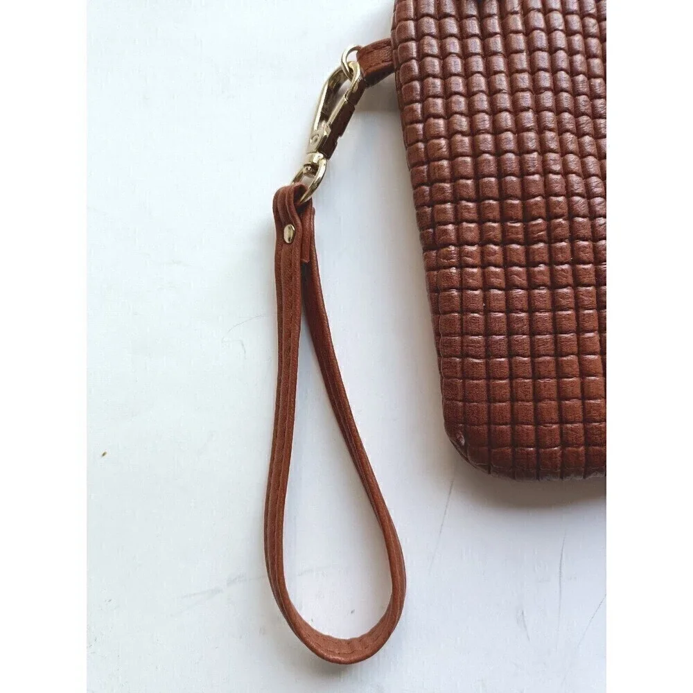 Joan & David Travel Makeup Wristlet Beauty Pouch Cosmetic Bag Brown Textured